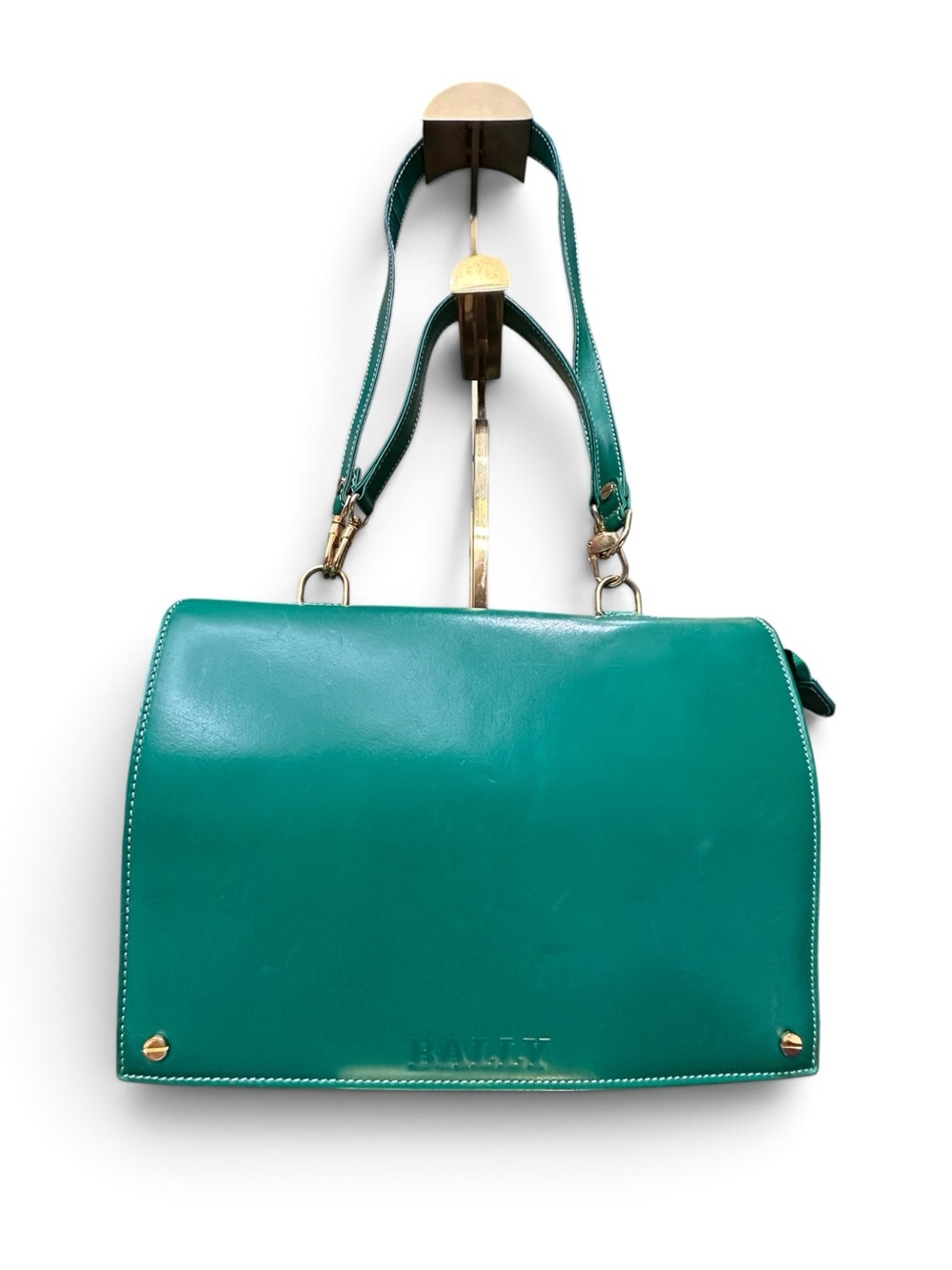 Vintage Bally Green Leather Top Handle Satchel